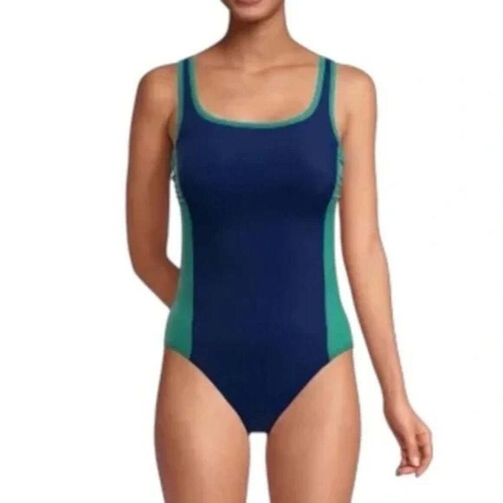 Lands' End Navy and Teal One-Piece Swimsuit